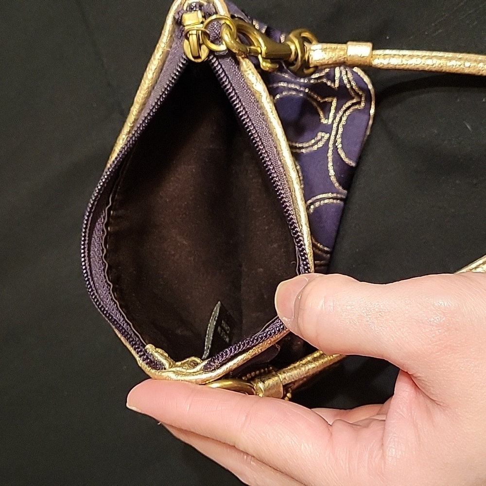 Coach Poppy Purple and Gold Signature Wristlet - Picture 3 of 13